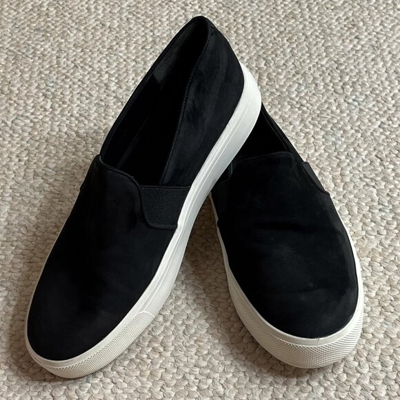 Designer Vince Warren Women's Size 6 Black Suede Platform Slip On Sneakers Shoes - Picture 10 of 12